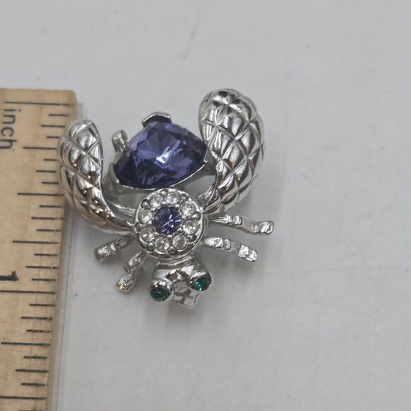 Vintage JOAN RIVERS Silver Purple Amethyst Bee Pin Bug Brooch Blue Tanzanite - Picture 4 of 4